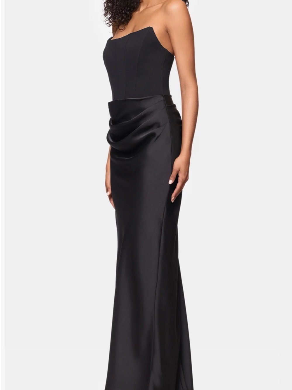 Betsy & Adam Strapless Mixed Media Black Gown Size 4